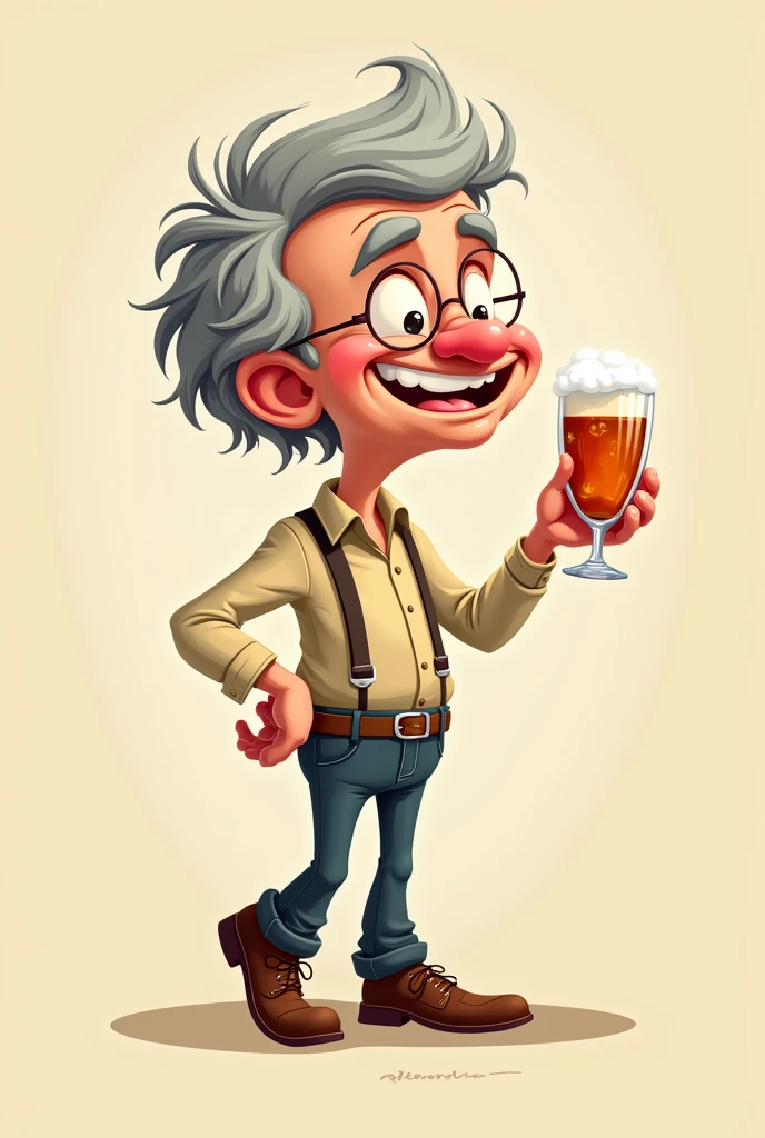 Cute drunk old man with short hair cartoon without background