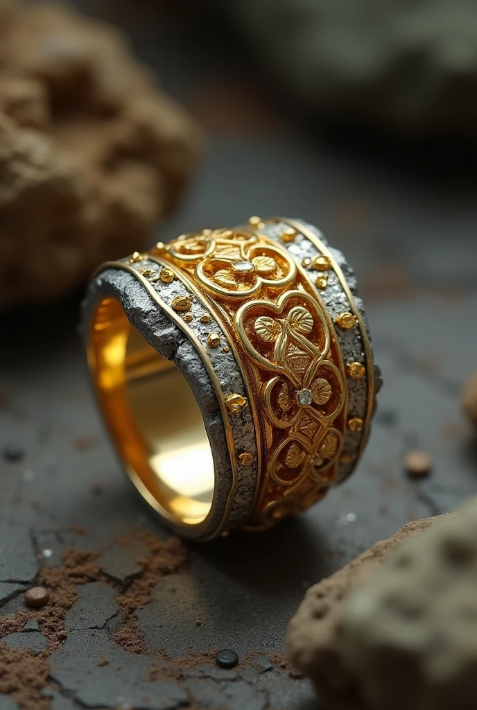 Rare gold ring design design with silver touch and nug