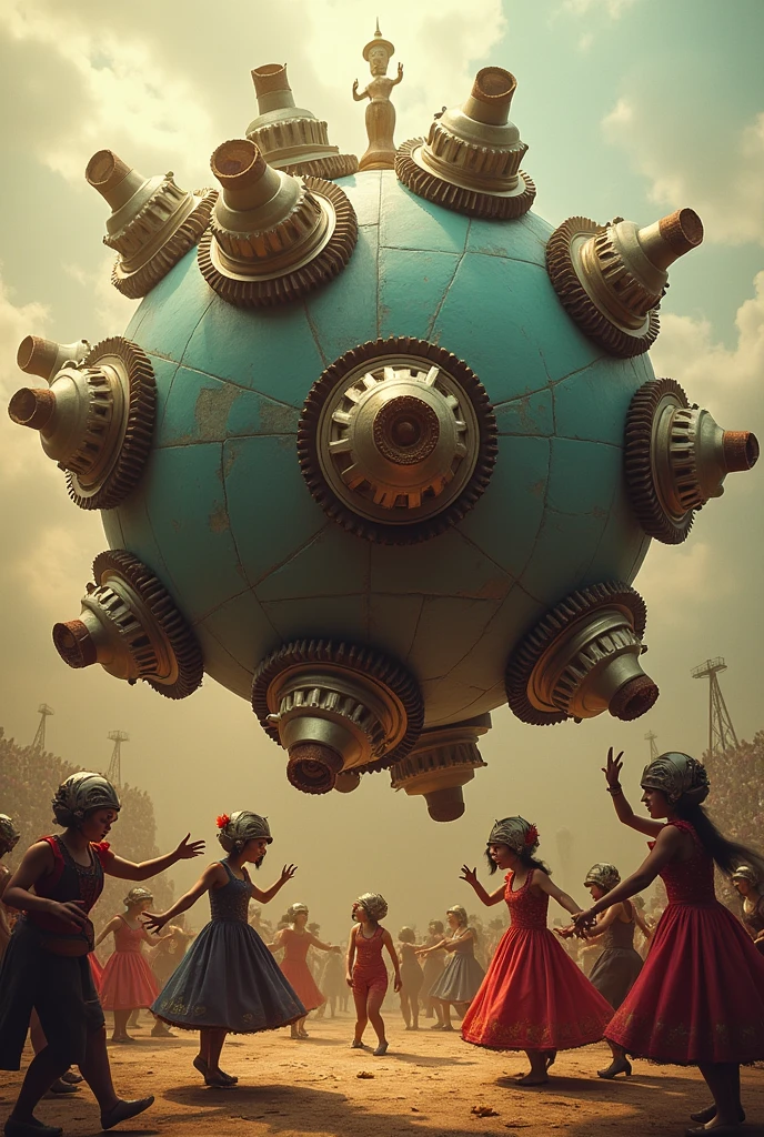 Globe made of tractor masks, Dance, music and circus