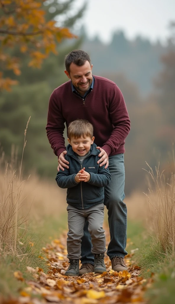 a father helped a son after he fell to the ground