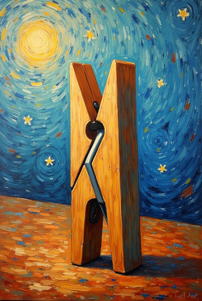 Old van gogh style painting of a clothes peg 