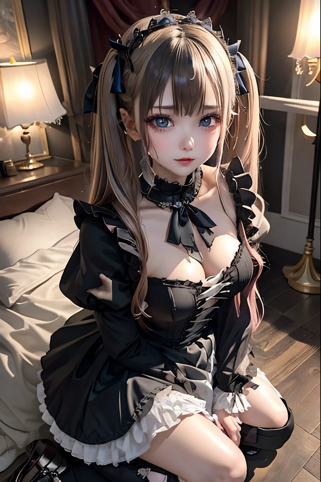 ハードなDark Gothicメイク、Black dark eyeshadow、sad、Good skin radiance、Dark Gothicメイク、Dark smile、palace、The beauty of fragrance、24-years-old、Expressions of intense pleasure、Embarrassed look、Dark Gothic、Highest quality、Expression of sexualure without pain、Drunk face、Purple maid outfit、mysterious、noble、Loving smile、Twin tail hair、Right eye is blue、Left eye is red、Super tempting pose、Platform heel shoes、Heavy makeup、Gothic Lolita Clothlver Hair、Long Hair Straight Hair、Cute Gothic Lolita Dress、Beautace、Elegant face、Attractive face、Stained glassの背景、Chest glistening with sweat、The room is dark、goth long dress、Bell Sleeves、Wizard Sleeve、Decadent look、Sexually excited expressshiny thigh water、Thighs that are wet and shiny with oil、Background of a room full of roses、Sad look、Rose Maiden、The embroidery is pink、The dress has pink embroidery.、Thigh-high socks、Knee-high socks、Gentle expression、Dark black eyeshadow、Stained glassとバラの背景、Thighs are a little thin、Female Duo、Female couple、dark church background、Stained glass、Black metal world、Dark Castle、Dark Room、Slender body、gothic long dress、Victorian dress、Small breasts、With a glass of wine in ght hand、With a lantern in his left hand、The bed is covered with roses、Her thighs are shining with sweat、My body is wet and shiny、There is a lot of glitter on the thighs、I am sweating、My thighs are sticky with sweat.、My thighs are glistening with sweat、My whole body is sweaty and shiny、I sweated a lot.、My thighs are sweaty、My wet thighs are glistening with sweat.、There is a lot of sweat shining all over my body、Slender body、I rest my head on the pillow、Sleeping in bed、Beautiful legs、Outstretched legs、Lying in bed、Lying on your back in bed、On all fours、Knee Up、Kneel、Put your arms behind your back、Kneeling on the bed、Super beautiful straight hair、Straight hair to the ends、Straight Perm Hair、Show off your glamorous thighs、Sit on the bed、Ass on the bed、Sitting with legs wide at、Thighs are a little glamorous、