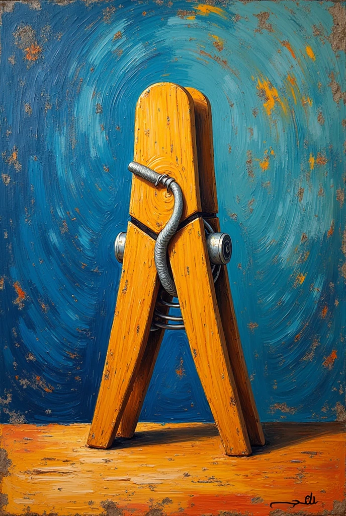 Old van gogh style painting of a clothes peg