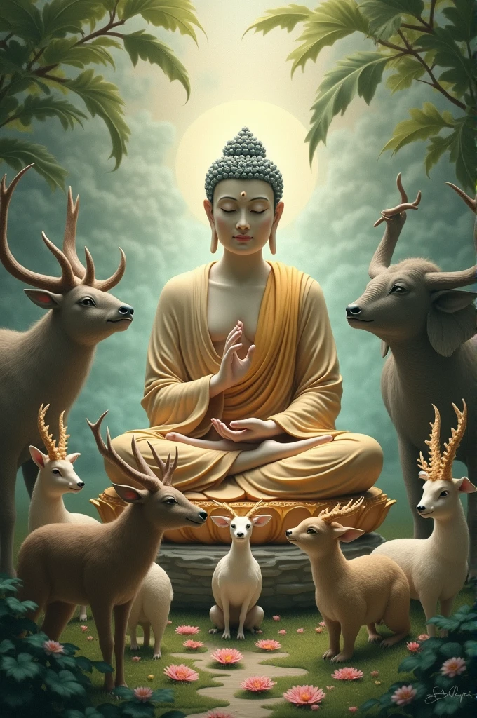 Buddha charitably upon the animals 