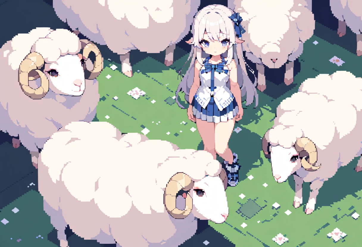 masterpiece, Highest quality, 8k, Pixel art, Pixel art, Vivid, ((1girl)), young woman, smile, cute, Turning at an angle, Open your mouth, Fluffy hair, Long Hair, Hair like sheep's hair, Pink Hair, eyebrow, 太いeyebrow, China dress, Chignon Cap, (Highest quality:1.0), (China Hotel), Holding a bamboo steamer in both hands, A sheep is riding, Circular red rotating table