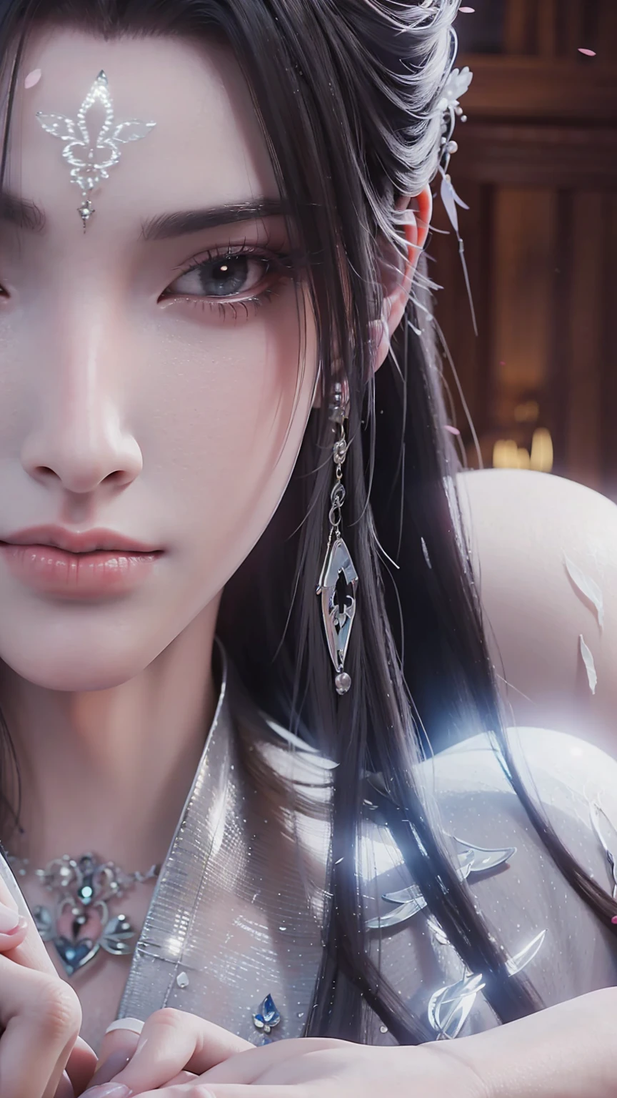 beautiful young woman laying on bed in pajamas, barefoot, full body shot, detailed eyes, detailed lips, extremely detailed face and eyes, long eyelashes, natural lighting, warm tones, soft focus, chiaroscuro, depth of field