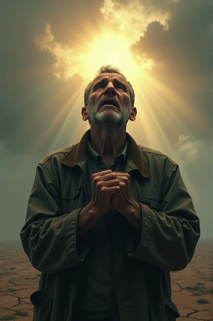 Man crying when he sees the sun peeking out