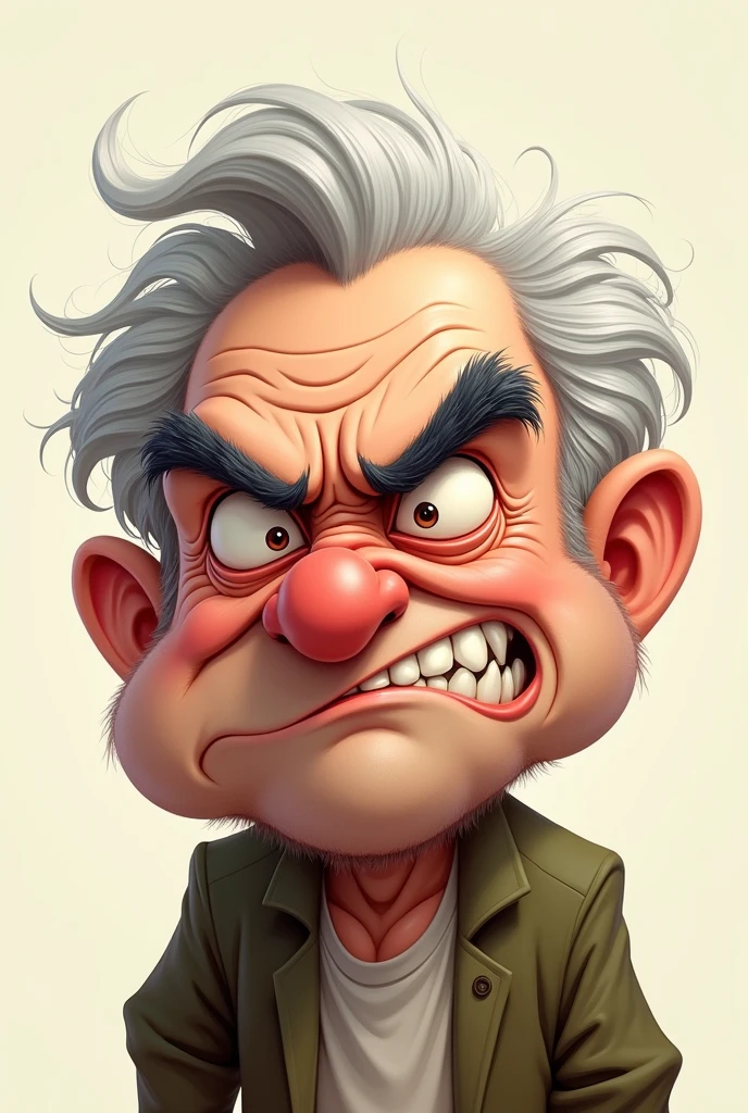 Cute short hair old man cartoon angry no background