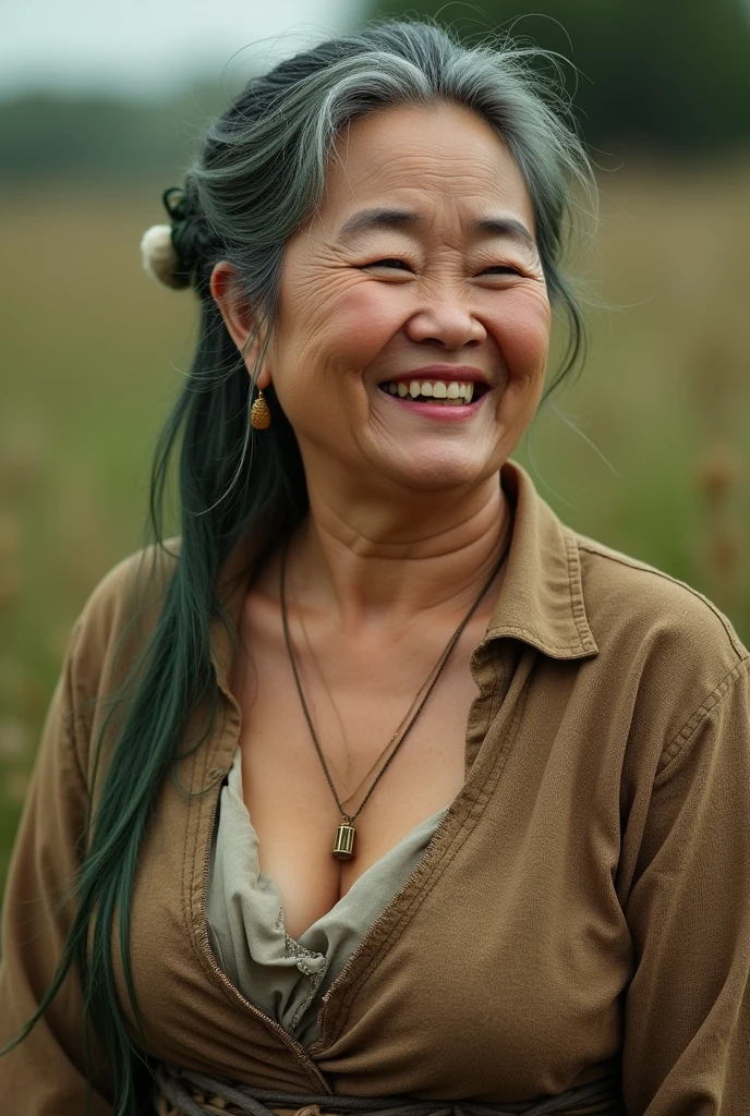 (hyper real)、ancient peasant woman、women in agriculture、(wear skin-colored fabric)、
Huge　Beautiful woman　High level image quality　High resolution　realistic、bionde、biondeの女性、mature woman、middle-aged women、((big big skin texture、超High resolution、wear skin-colored fabric、realistic、Chubby body type、laughter、beauty of middle age、beautiful expression、long thin green hair、laughter、Very delicate and delicate skin texture、45 ancient peasant woman、((I&#39;village square meter))、women in agriculture、big cleavage、plunging neckline、big red lips、(wear skin-colored fabric)、