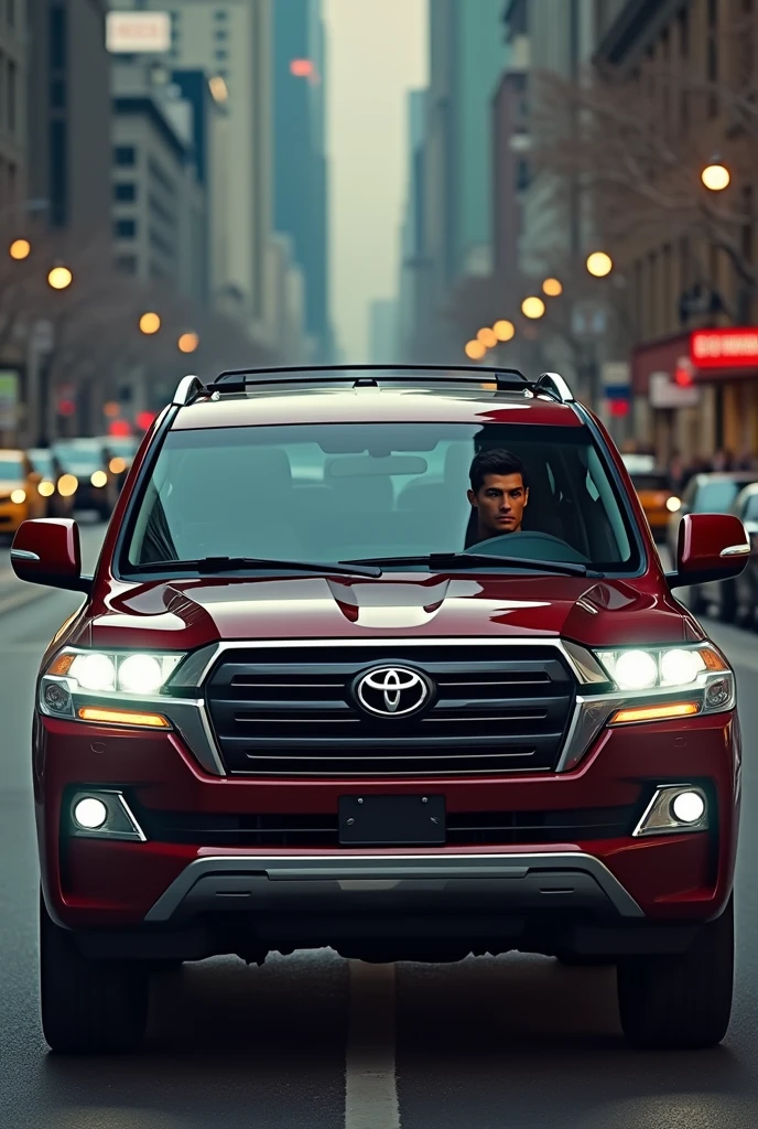 Cristiano Ronaldo Driving maroon Land cruiser 4 door
