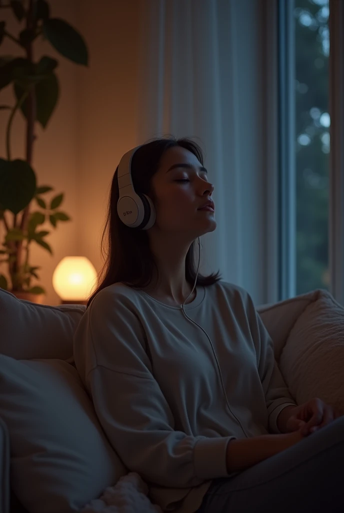 A person is sitting listening to chill music