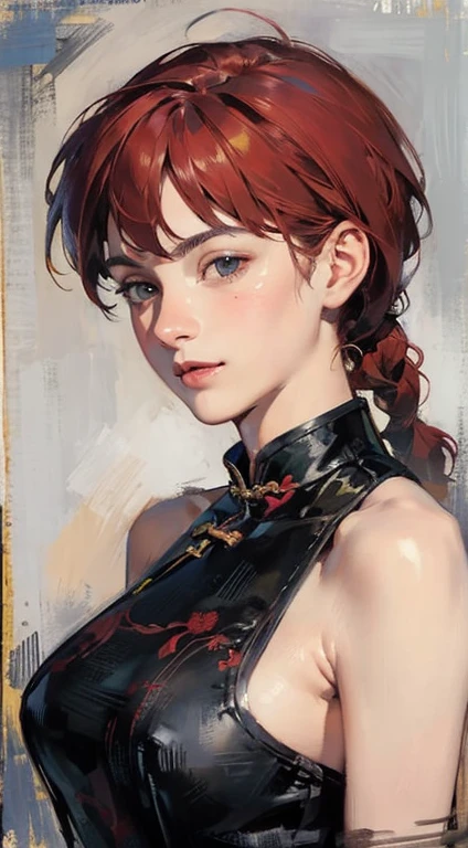 ((masterpiece:1.4)), expensive quality, very_expensive_solve, big_file size, Full Color, Thick outline, Clear contours, colorful, (Beautiful fine details, Are thin:1.4), ((Beautiful Face:1.0)), ((Boyish face:1.4)), 1 girl, (Ranma), (Redhead), short hair, (Braided Ponytail), ((bangs)), bumpy bangs, Blue-gray eyes, Big Breasts, Curvy, Ranma, Braided Ponytail, (Red Chinese Clothing), No sleeve, Tangzhuang, Black trousers, Are standing, ((, Are thin:1.4)), ((from the front:1.4)), Are thin:1.4
((masterpiece:1.4)), high quality, very_high_resolution, large_filesize, full color, heavy outline, clear outline, colorful, (beautiful detailed eyes), ((beautiful face:1.0)), ((boyish face:1.4)), 1 girl, (femaleranma), (red hair), short hair, (braided ponytail), ((bangs)), bumpy bangs, blue-gray eyes, big breasts, curvy, femaleranma, braided ponytail, (red chinese clothes), sleeveless, tangzhuang, black pants, cameltoe, standing, upper body, ((from front:1.4)), ((portrait:1.8)), ((face focus:1.4)), (smug face), (masterpiece, 8K, highest quality, Very detailed, 1 mature woman), (Consistent personality, Same character), (Blonde Hair, Yellow Eyes), (Very detailed face and skin texture, Fine grain), Wicked Smile, Large Breasts, alone, (Maid), White Background, Bare shoulders, Captivating smile, (Multiple Views, multiple angles), Side view, Front view, look up, Looking down, Rear view, 20-degree head view