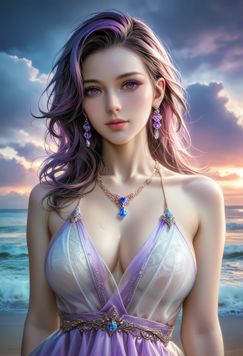 score_9, score_8_superior, score_7_superior, A masterpiece in 32K resolution,Highest quality,it is really amazing,Very detailed,Ultra-high resolution,Ultra-realistic,Realistic,Increased depth of field,Cinematic lighting,
Sexy mature Japan woman,
black straight medium hair,Ultra-detailed and beautiful face,Gentle expression,Translucent white skin,Realistic skin texture,
Elegant swimwear,
Elegant and luxurious design,Colorful color patterns,Beautifully detailed decoration,Detailed fabric texture,
Gorgeous necklace,Earrings,
Dark skies before the storm,Dark clouds covering the dark sky,Thunderclouds rolling in,Coastline at night,Stormy seas,delay々A desolate sandy beach that continues,
Dramatic Angle,