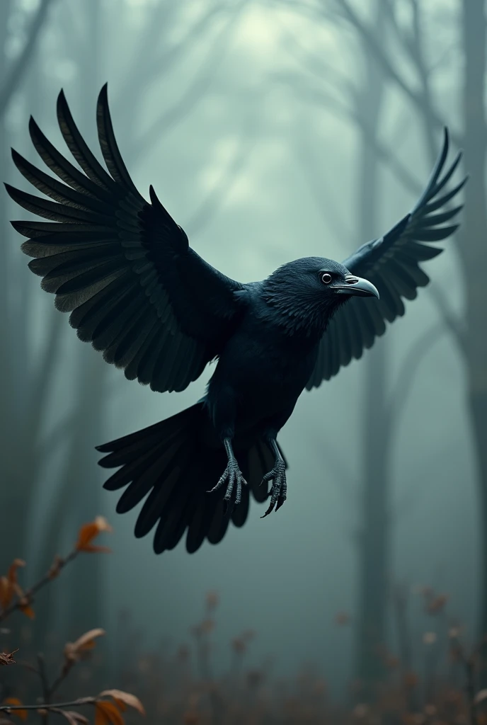 A scary flying crow
