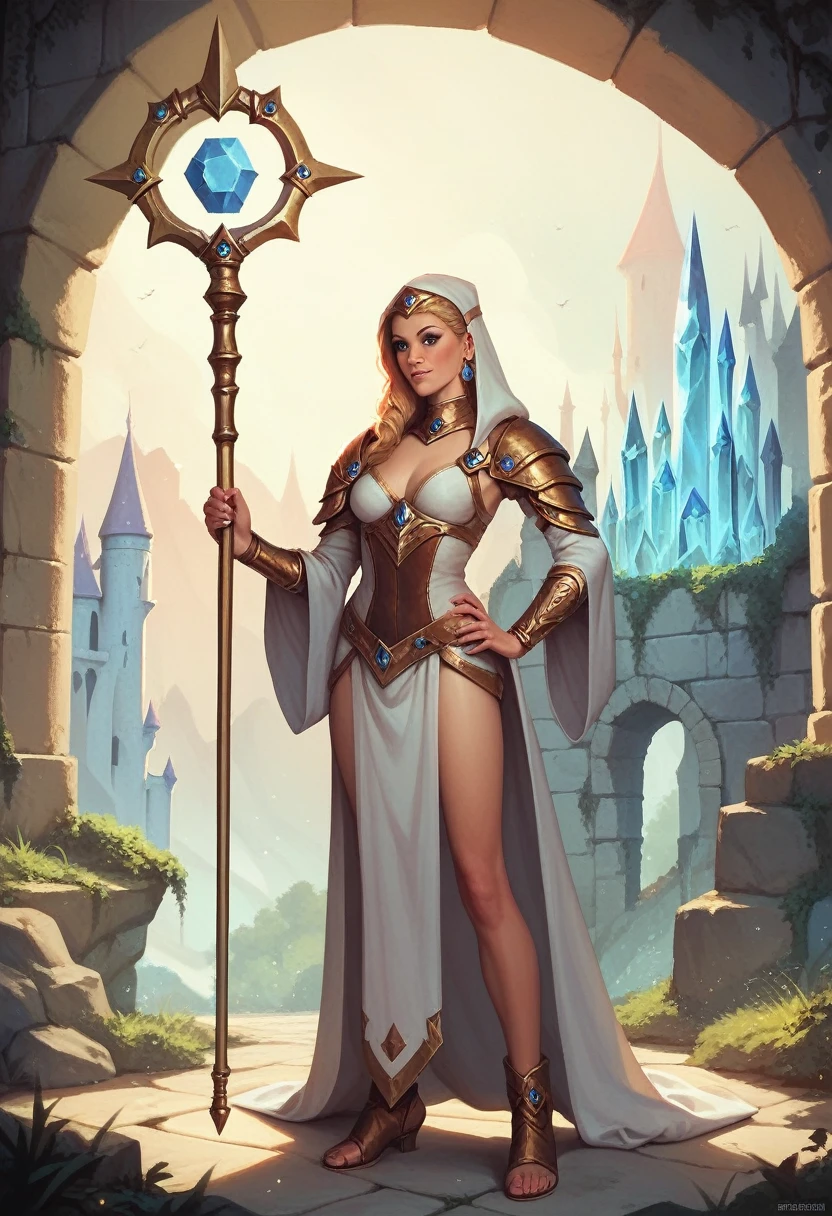 mage woman tall crystal staff rpg game erotic stone castle fun