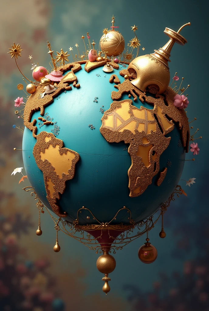 World globe composed of theater mask, Dance shoe, musical instrument and circus