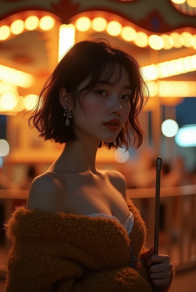(8k、RAW Photos、Highest quality、masterpiece:1.2)、(Realistic、Photorealistic:1.37)、Ultra-detailed、
One Girl、cute、solo、Beautifully detailed skies、Detailed Cafe、night、Are standing、date、(Red nose)、(Laughter:1.1)、(Mouth closed)、Small breasts、A seductive smile、nightの遊園地、Merry-go-round、Professional Lighting、Sony A7R4、Zesse 50mm f1.8、
Medium chest、Beautiful detailing、Autumn outfit、Short-haired:1.2)、Floating Hair、Smile、Smile、17-year-old girl、OLユニフォーム Rembrandt Lighting(Rembrandt Lighting)、naked、tits、Hold a stick、