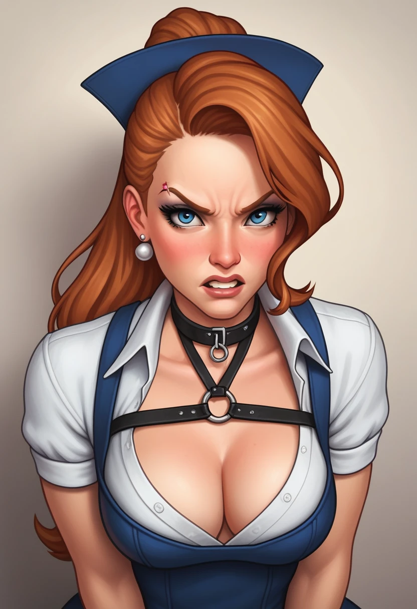 Sexy woman posting mail angry