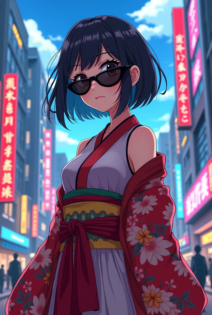 Create anime
 character wearing hodi and sunglasses 