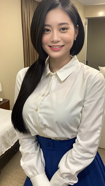 最high quality, 8k, Vibrant, Sharp focus, high quality, High resolution, Middle-aged women, Mature Woman, 49 years old, (Whole Body Ezbian), (Facial details in high heels, Highly detailed eyes, Thick lips, Plump figure、Plump face、(((Big Tits 2.3)))、(((On a white blouse)))、Navy blue tight skirt、Love hotel room、Random Hairstyles、A kind smile、Short Hair


