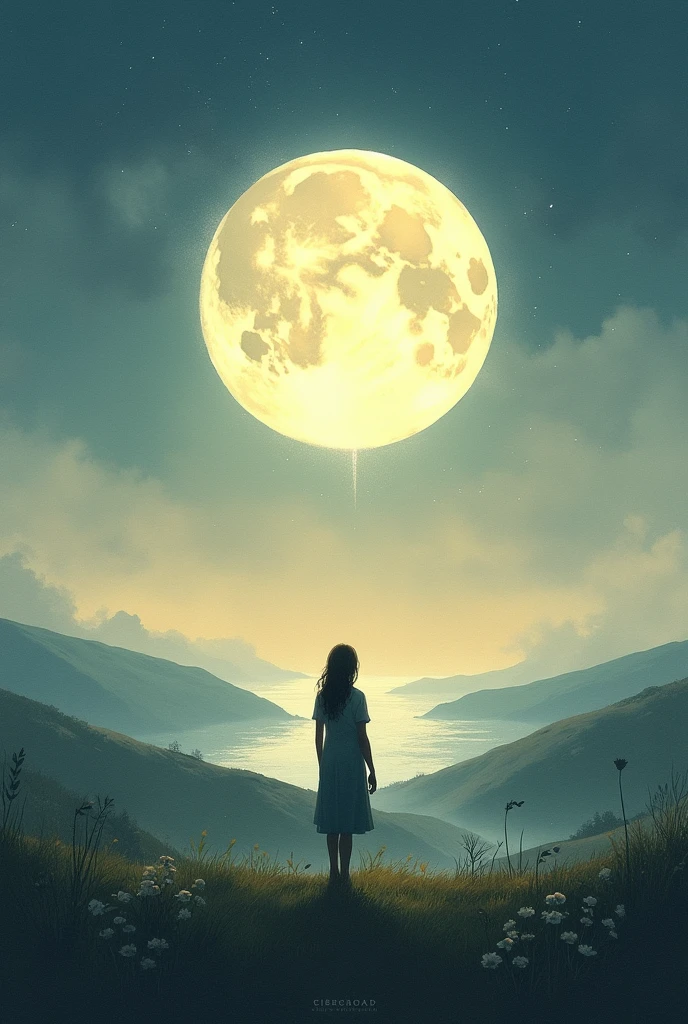 Make a poster drawing on topic touching the heart while touching the moon