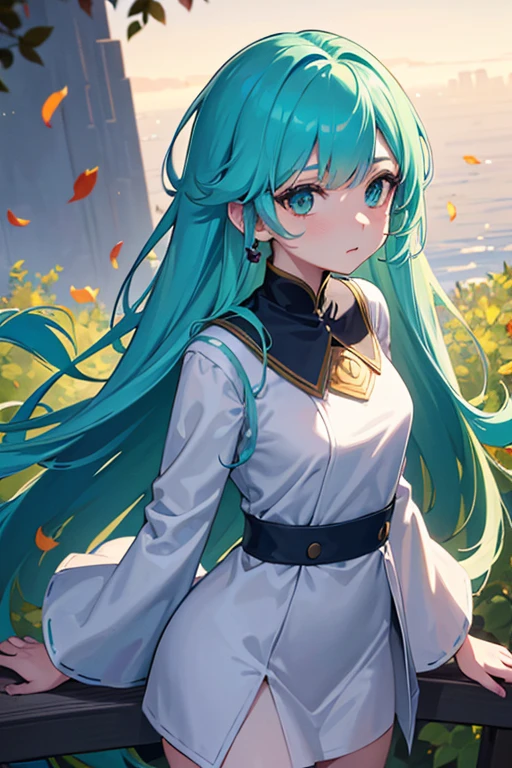 (high détail:1.2)anime girl girl,falling leaves:1.2), calm lighting, Tuuli, fog. turquoise, Tons Delta. discord banner, looking ahead at viewer