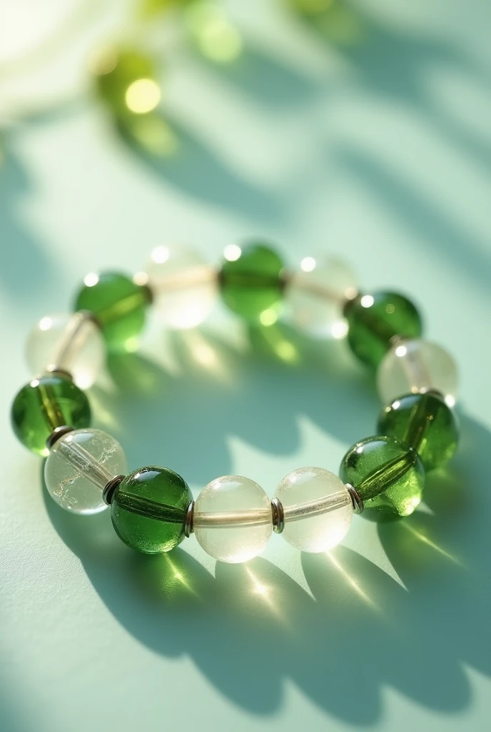 Green and white glass beaded bracelet, the bracelet should be made with elastic and beads should be in circe shape