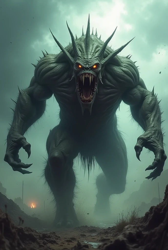 An angry monster running towards the screen