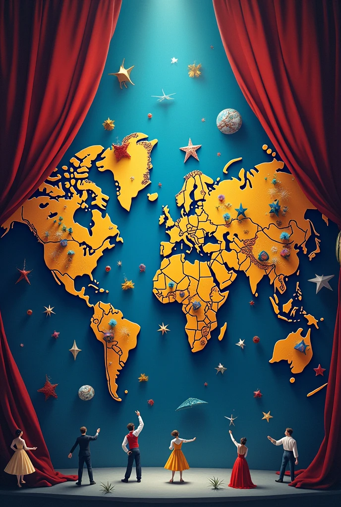 World map composed of theater, Dance, music and circus