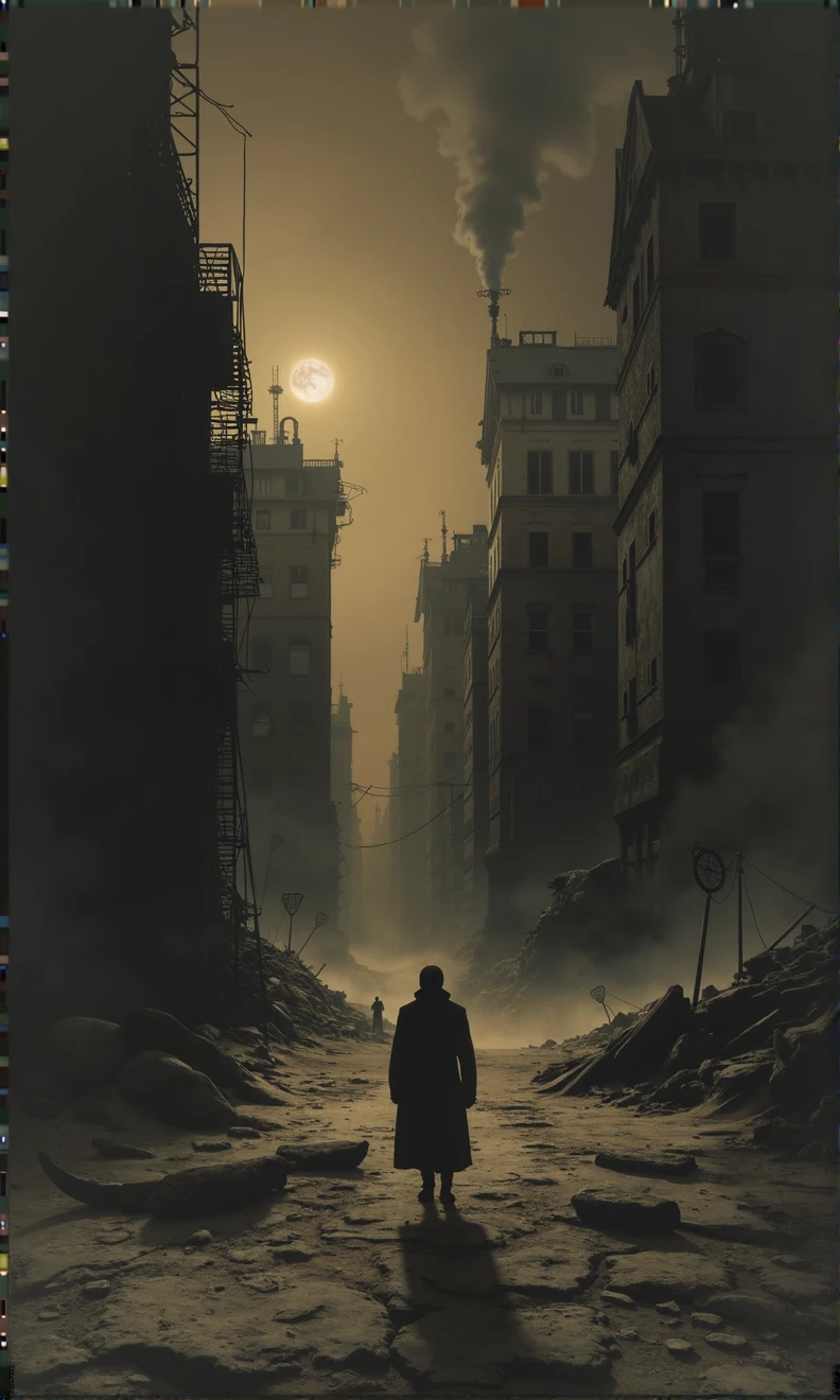 Soviet depressed city. smog, dirt, devastation. night room, dark room, completely darkened room, grainy, eerie environment. strange surrealism. psychological horror is scary. a creepy look from the shadows. style by frank frazetta, pino denis, charlie bowett, albert joseph penaud, ray caesar, tetsuya ishida. dariusz zawadsky. tetsuya ishida. zdzislaw beksinski. sven 37.