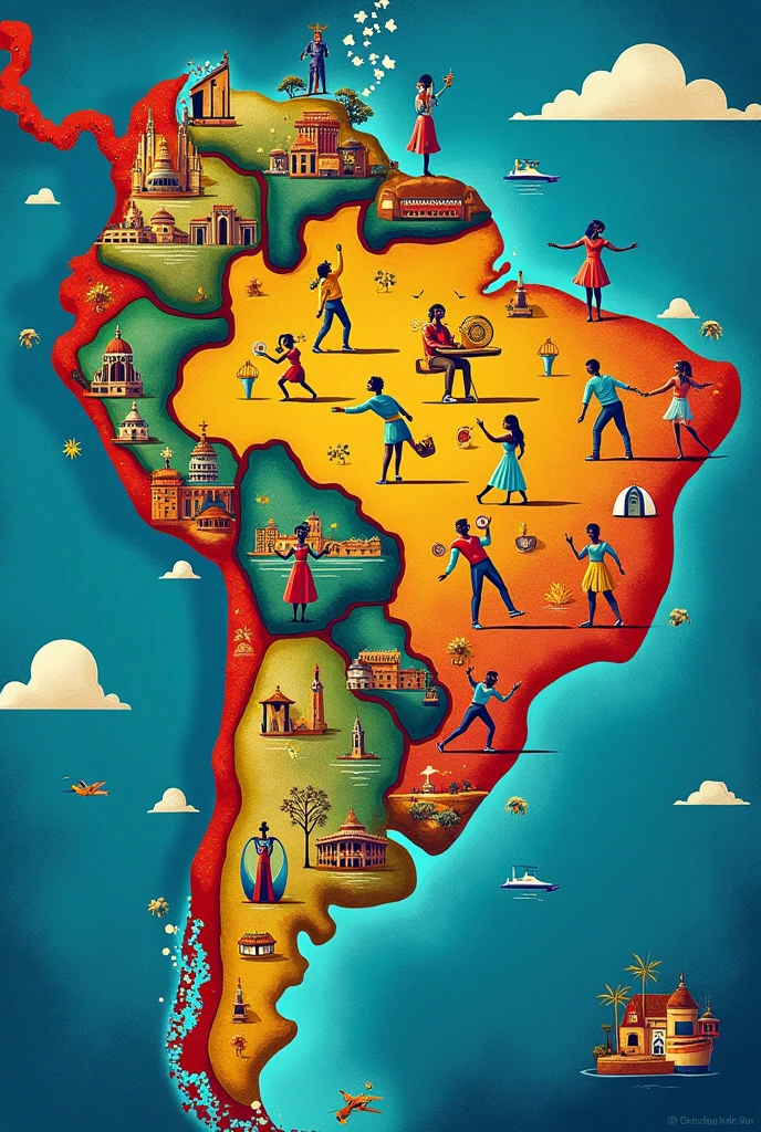 Map of Brazil composed of theater, Dance, music and circus