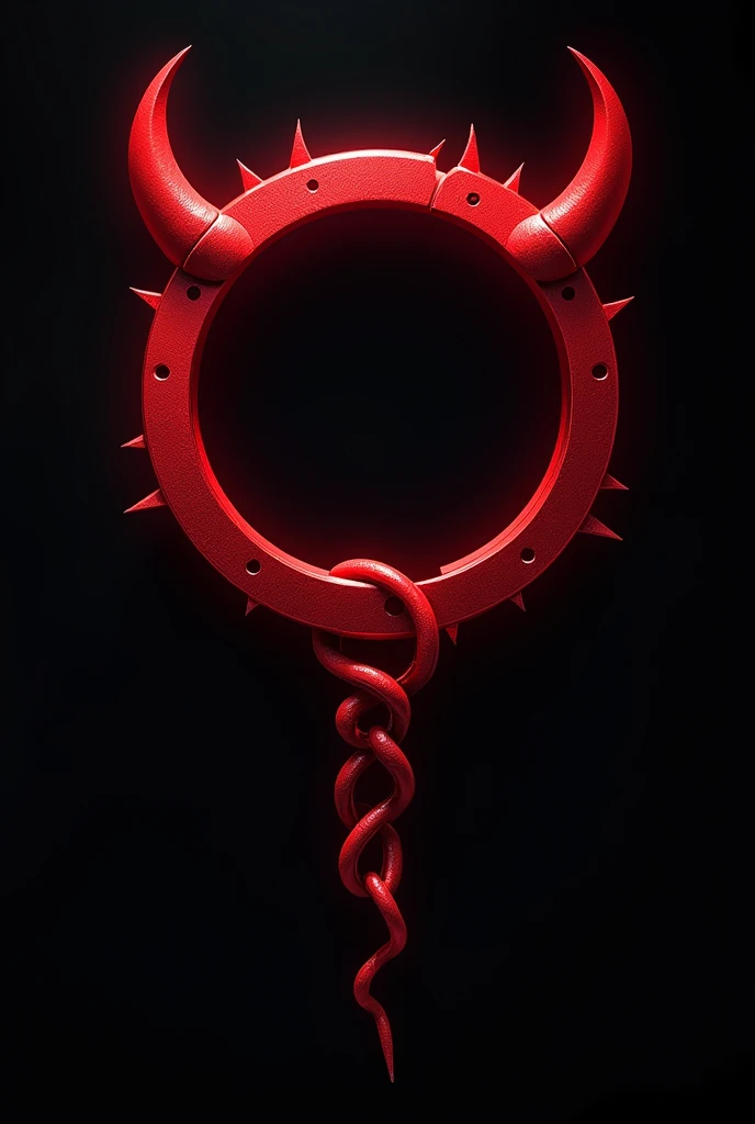 (logo design) evil logo, a striking red handcuff, adorned with sharp, menacing demon horns, and a sinuous chain tail extending from the base, dynamic and bold, emphasizing a dark theme, glossy finish, high-resolution, creating an impression of malevolence and power.