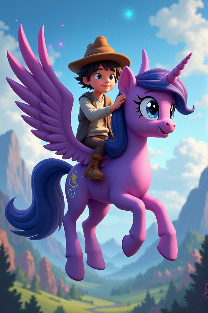 Dipper Pines riding Twilight Sparkle