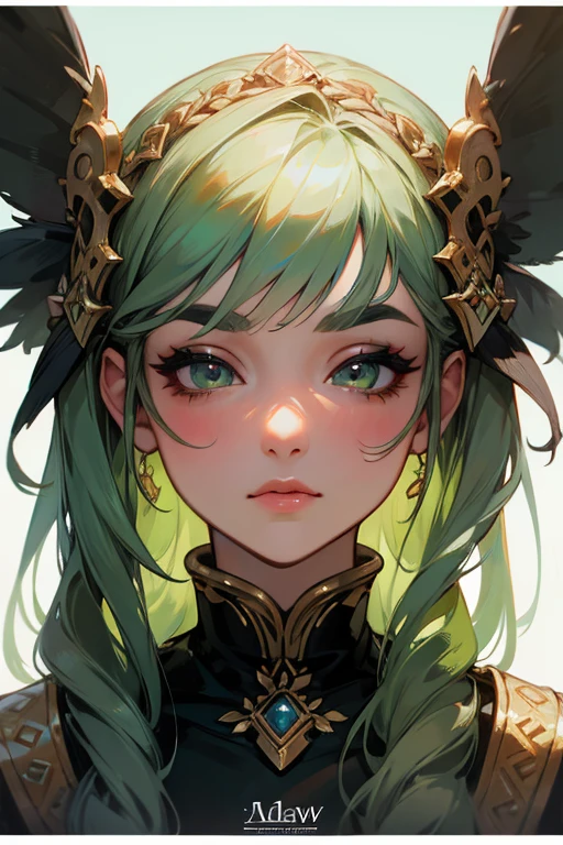 (Highest quality, masterpiece:1.2), High resolution, Very detailed, Realistic:1.37, Fantasy, An illustration, Green Eyes、Queen, Platinum decoration、beautifully、Eyeshadow Red、Thick eyebrows、Long eyelashes、pupils are black、Her hair is light green、Embarrassing、people々々Loved by、Shoulder Bare、Braiding、((Swimwear)).(Keep the image of your face),((Kiss with your eyes closed)).