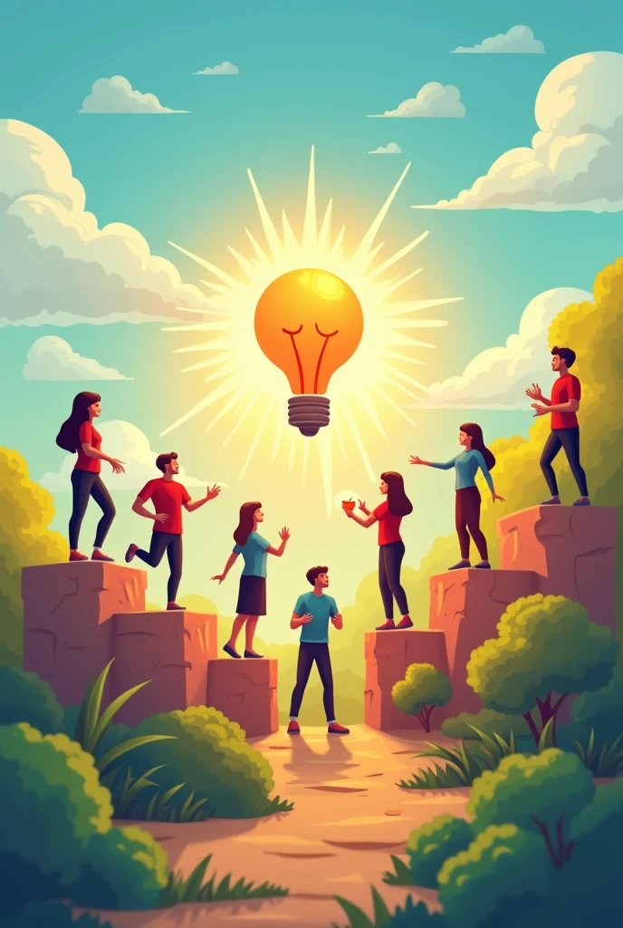Represent teamwork and resource management to achieve a goal that the image is animated