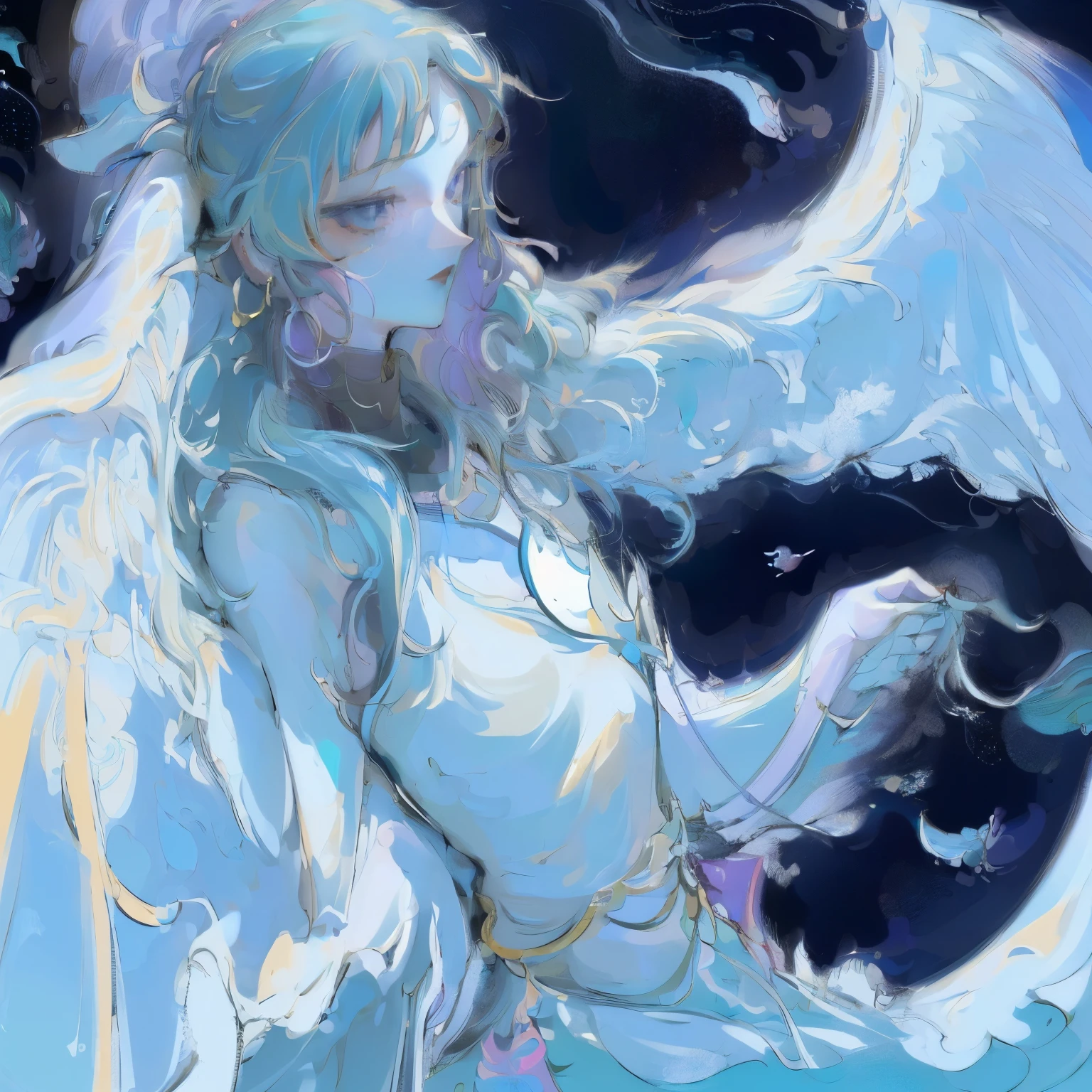 (Designed by nty:1.4),Upper body portrait of a girl, Colorful, Colorful, Yoshitaka Amano character setting,solitary,Angelic, Symmetrical beauty, Angel Wings, Gorgeous long skirt, stand up, (((solitary))), Color Matching,Clear facial features, Clean lines design, Magic Elements, Future Technology, ((tarot card background)), Standing Figure, ((Flat Color)), (masterpiece,Top quality,best quality,Ultra-high resolution), ((Exquisite facial features,Clear facial features,beautiful eyes,Pretty Face)) ,(32K Wallpaper),