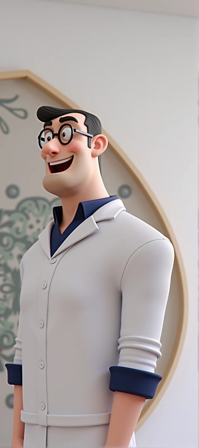 Cartoon character of a man with black glasses and a blue shirt, animation character, Caractere estilizado, animation style rendering, 3D estilizado, Arnold Maya render, 3 d render stylized, toon render keyshot, Personagem 3D, Personagem 3D, 3d rendering stylized, 3 d character render, personagem de desenho animado, Personagem de close up, Pose de personagem,  (Estilo Pixar) (master part:1.2) (Bokeh) (best quality) (pele detalhada) (textura detalhada) (8k) (argila) (Cinematic lighting) (foco nítido