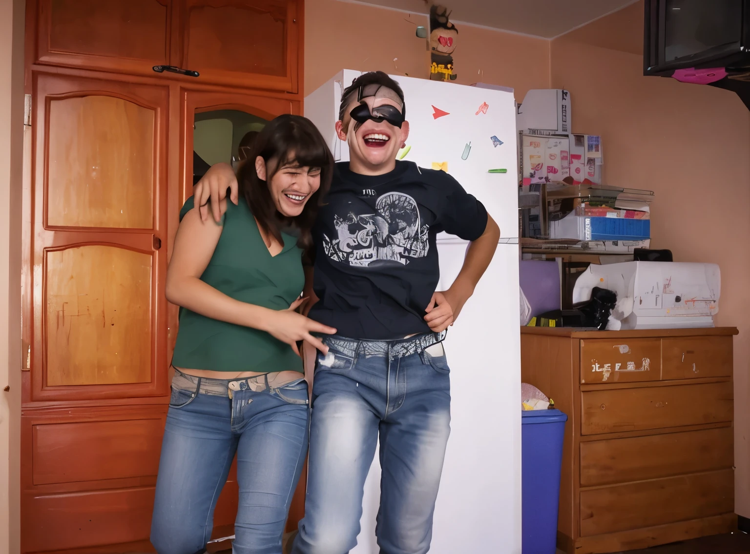 Jumping and laughing