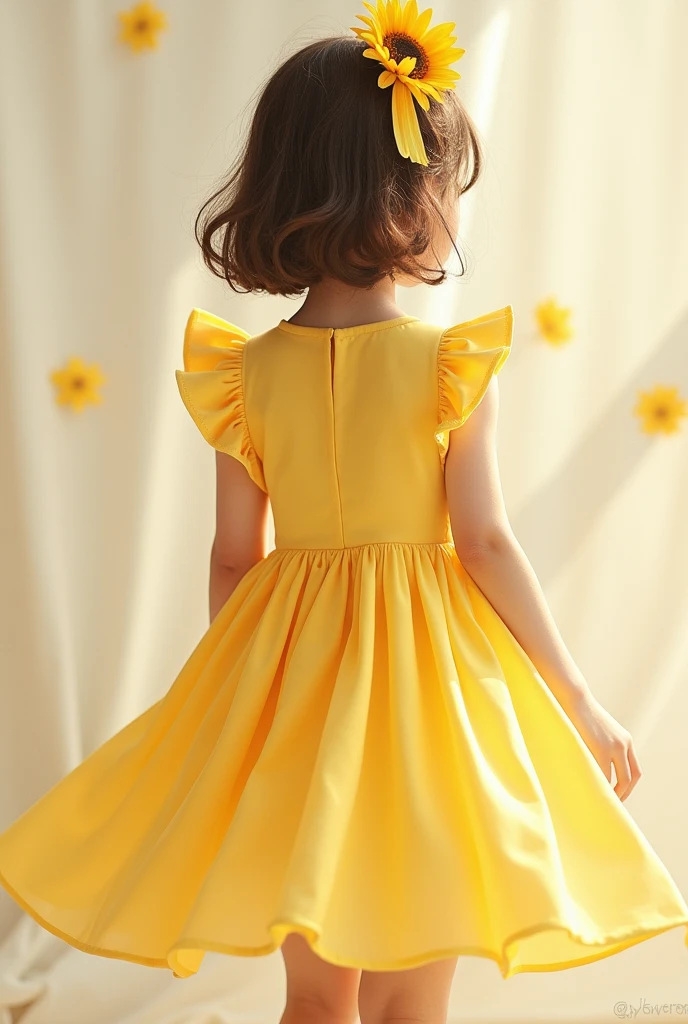 With a girl, Little、sunflower, , Medium pastel yellow white, Luxury Fabric, Dithering, Widespread,Viewer Lucky Brown,In dresses、、There are no protrusions on the head、There are no protrusions on the head、