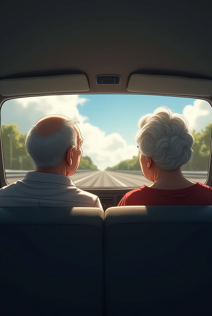 point of view : in a car with your grand parents at back seat realistic