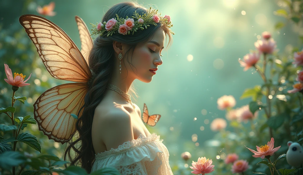 (aesthetic colors), (ultra-detailed), (dreamlike and surreal), (soft lighting), (vibrant and pastel tones), (delicate lines), (ethereal atmosphere), (serene and calm), (fantastical garden), (lush greenery), (blooming flowers), (glistening water droplets), (intricate patterns), (subtle shimmer), (whimsical elements), (dainty butterflies), (sublime beauty), (tranquil mood), (captivating and mesmerizing), (harmonious composition), (graceful poses), (peaceful expressions), (magical ambiance)