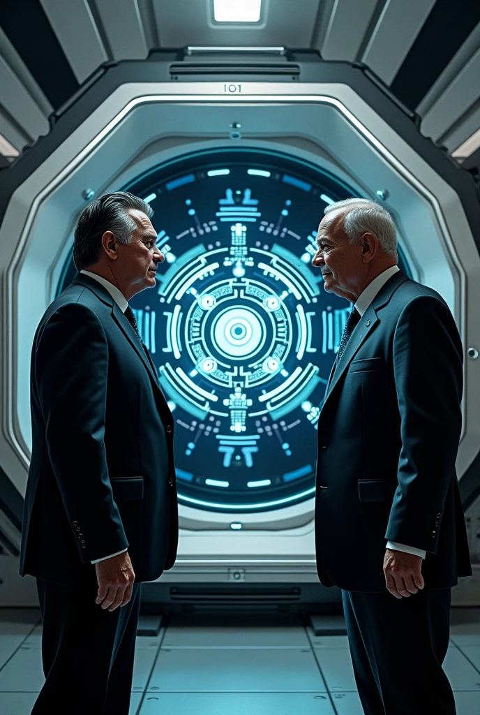 Bolsonaro and Lula entering a sophisticated machine 