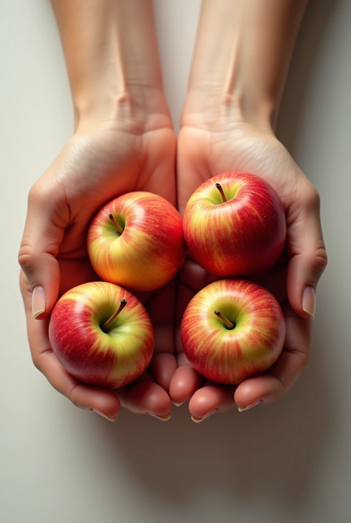 Image of two hands holding 7 apples on one side and 5 apples on the other)