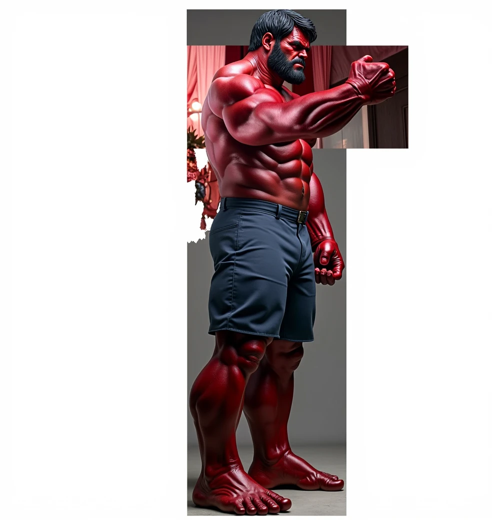 red hulk in fighting pose, cinematic