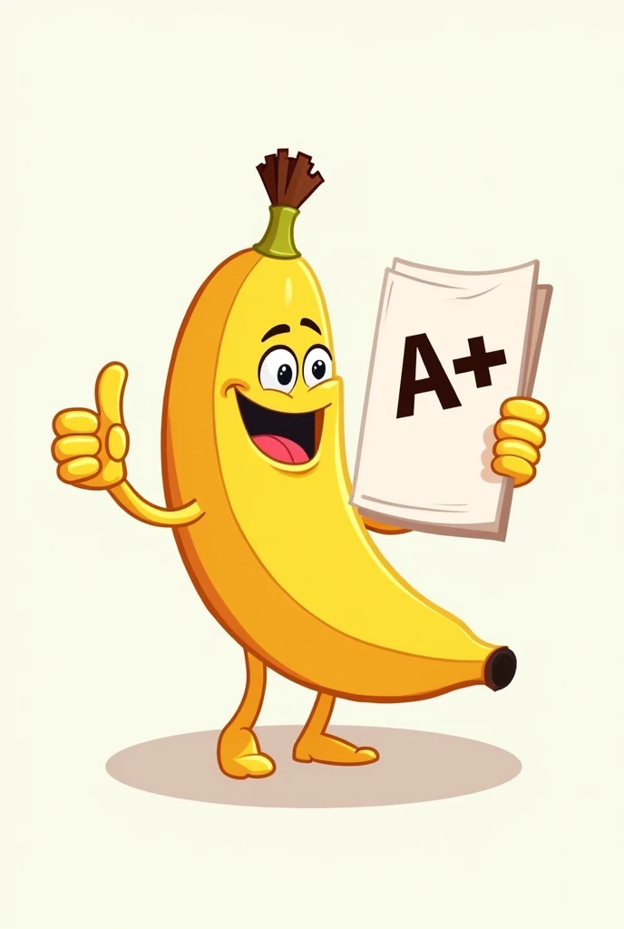 Logo of banana holding a paper write A+ point and make thump up
