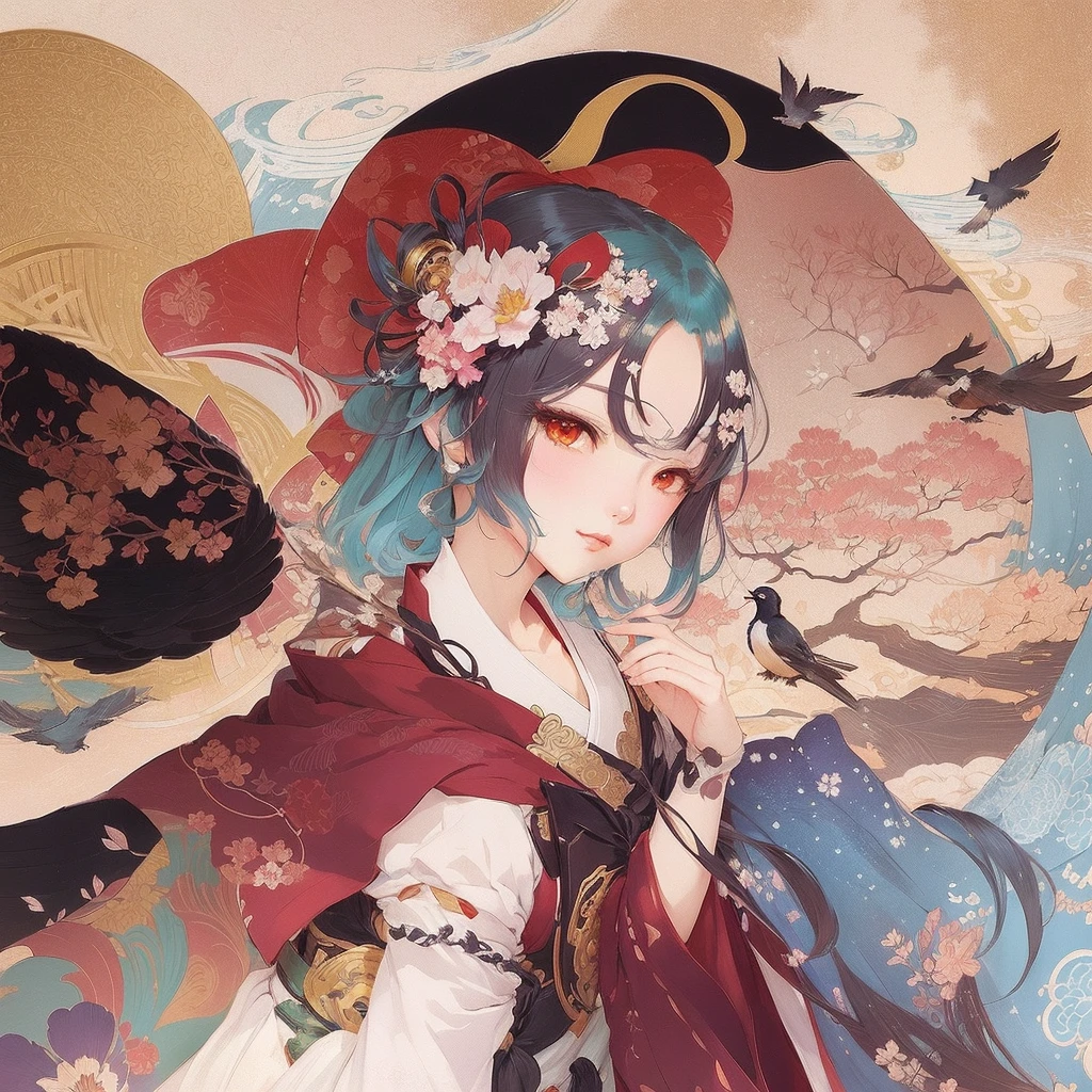Anime girl with fan and bird in background, Beautiful artwork illustration, Anime fantasy illustration, Anime Graphic Illustration, beautiful Anime artwork, Anime illustration, Korean Art Nouveau Animation, Gweiz-style artwork, Anime artwork, The Detailed Art of the Onmyoji, Anime fantasy artwork, Touhou Project official artwork, In the Ukiyo-e art style