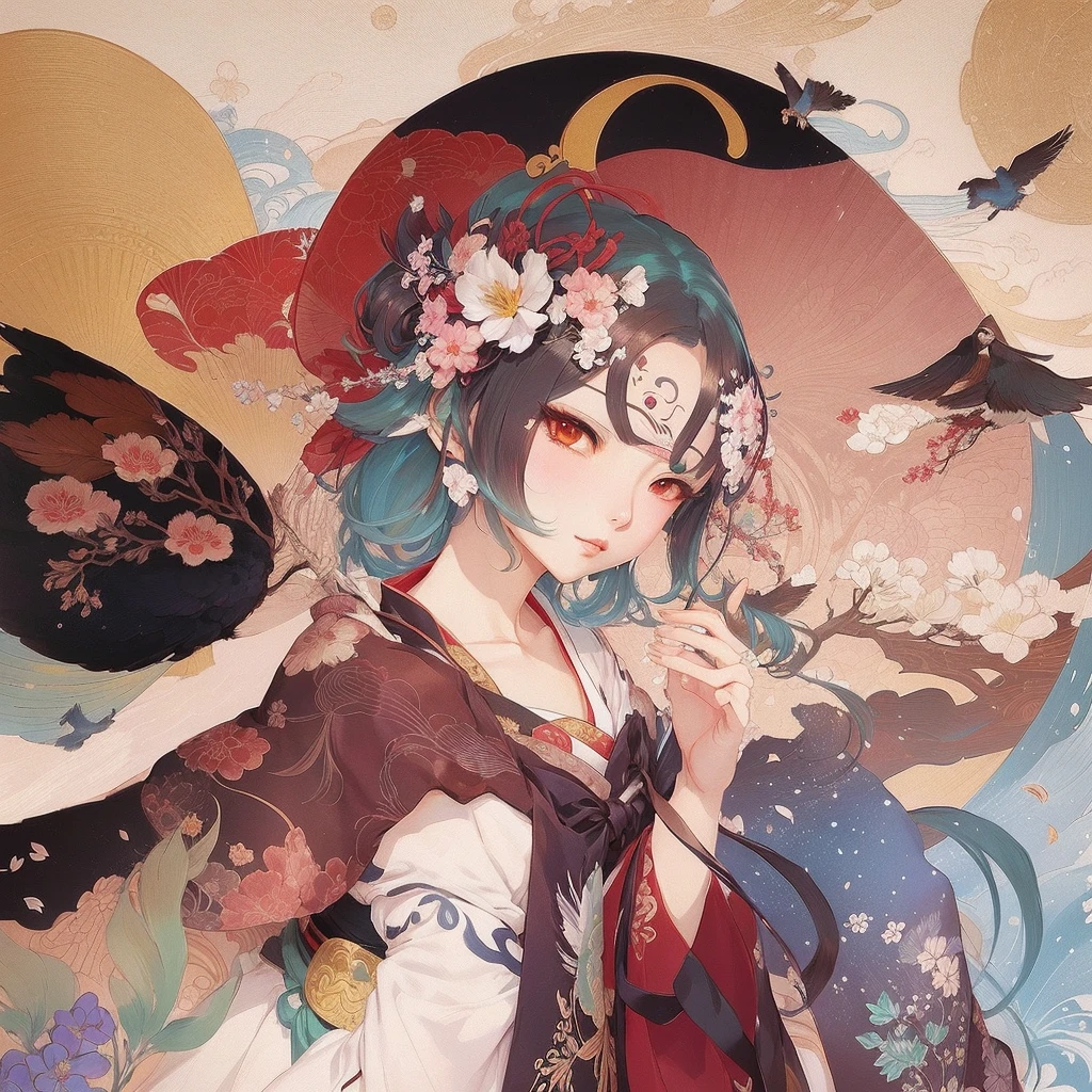 Anime girl with fan and bird in background, Beautiful artwork illustration, Anime fantasy illustration, Anime Graphic Illustration, beautiful Anime artwork, Anime illustration, Korean Art Nouveau Animation, Gweiz-style artwork, Anime artwork, The Detailed Art of the Onmyoji, Anime fantasy artwork, Touhou Project official artwork, In the Ukiyo-e art style
