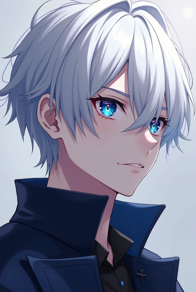 white hair and lef eye has blue right eye is red cool anime man