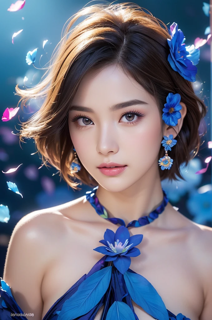 woman, Beautiful Face, perfection face, Full black hair, Pale white skin, 小さなsmile, sexy, perfection, Face zoom in, Shoot close to your face against a completely white background, 最high quality, detailed, Canon EOS 80D Photo, Tall face, indoor, (最high quality, masterpiece, Official Art, Beautiful and aesthetic:1.2), 1 girl, blonde, (hair ornaments, Earrings, flowers hair ornaments), Upper Body, Dynamic pose, Watching the audience, particle, Wind, flower, Complex background, Very detailed, (Fractal Art:1.2), colorful, (Tangled:1.2), (Abstract background:1.5), (Many colors:1.4), Pixelated fragment, Data corruption, colorful noise, Visual chaos, Contemporary aesthetics,128,000人のwomanモデル, Huge breasts, eye, ((Random short hairstyles)), High resolution, A whimsical dance unfolds against a crisp white backdrop, as a multicolored harlequin woman's upper body twirls in vibrant splendor. Her dress, a tapestry of swirling patterns, playful textures, and wispy cloud-like fabrics, radiates with kaleidoscopic colors. Stylized anatomy and fantastical details adorn her face, hair, and clothing, as soft, dreamy lighting casts subtle shading, adding depth to the composition.Upper Body, No background, Studio Lightning, ((High resolution, one beautiful young woman,latex （Soft Saturation：1.3）, （Fair skin：1.2）, wearing red clothes, 85mm lens,f/8.0, Background Gal, Brown Hair,　Generate hyper realistic image of a beauty portrait where shadows play a crucial role in sculpting the woman's features. Experiment with dramatic lighting、Creates interesting shadows that accentuate the contours of the face。。。. masterpiece, high quality realistic photo, Realistic raw photos, high quality, 8k, Cinematic lighting, High Contrast, Bright colors, (detailedな顔:1.2),portrait of a very Large Breasts beautiful Inran_Japanese German_beauty, Very bright backlight, wear (princess dress made of ((blue flower petals)):1.3),(transcendent beauty of a flower princess:1.3), break, perfection face,perfection eyes,HD detailed,{beautiful and detailed eyes},advanced detailed,Sharp focus,Studio shot,HD Makeup,Glitter makeup,Celebrity Makeup, (( Center image)), (HD Rendering), Calm expression, Natural soft light, Windになびく髪, Delicate features, Blunt bangs, Mahogany Sheer Salon Hair, Large Breasts, Full Bust, Huge breasts,Large Breasts,Round Breasts, Hourglass body, break, magic, magical, Fantasy, (Bright colorsとりどりのflowerの丘に囲まれた:1.2), (Bathed in a warm and magical glow:1.1), smile