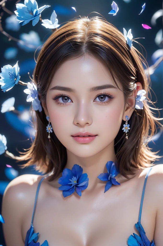 woman, Beautiful Face, perfection face, Full black hair, Pale white skin, 小さなsmile, sexy, perfection, Face zoom in, Shoot close to your face against a completely white background, 最high quality, detailed, Canon EOS 80D Photo, Tall face, indoor, (最high quality, masterpiece, Official Art, Beautiful and aesthetic:1.2), 1 girl, blonde, (hair ornaments, Earrings, flowers hair ornaments), Upper Body, Dynamic pose, Watching the audience, particle, Wind, flower, Complex background, Very detailed, (Fractal Art:1.2), colorful, (Tangled:1.2), (Abstract background:1.5), (Many colors:1.4), Pixelated fragment, Data corruption, colorful noise, Visual chaos, Contemporary aesthetics,128,000人のwomanモデル, Huge breasts, eye, ((Random short hairstyles)), High resolution, Upper Body, No background, Studio Lightning, ((High resolution, one beautiful young woman,latex （Soft Saturation：1.3）, （Fair skin：1.2）, wearing red clothes, 85mm lens,f/8.0, Background Gal, Brown Hair,　Generate hyper realistic image of a beauty portrait where shadows play a crucial role in sculpting the woman's features. Experiment with dramatic lighting、Creates interesting shadows that accentuate the contours of the face。。。. masterpiece, high quality realistic photo, Realistic raw photos, high quality, 8k, Cinematic lighting, High Contrast, Bright colors, (detailedな顔:1.2),portrait of a very Large Breasts beautiful Inran_Japanese German_beauty, Very bright backlight, wear (princess dress made of ((blue flower petals)):1.3),(transcendent beauty of a flower princess:1.3), break, perfection face,perfection eyes,HD detailed,{beautiful and detailed eyes},advanced detailed,Sharp focus,Studio shot,HD Makeup,Glitter makeup,Celebrity Makeup, (( Center image)), (HD Rendering), Calm expression, Natural soft light, Windになびく髪, Delicate features, Blunt bangs, Mahogany Sheer Salon Hair, Large Breasts, Full Bust, Huge breasts,Large Breasts,Round Breasts, Hourglass body, break, magic, magical, Fantasy, (Bright colorsとりどりのflowerの丘に囲まれた:1.2), (Bathed in a warm and magical glow:1.1), smile